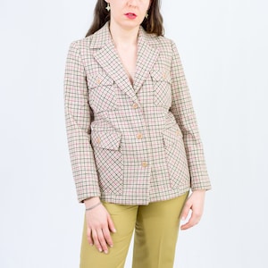 Vintage 60s jacket tweed pink Cora retro check salmon plaid S Small