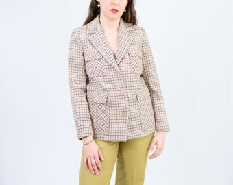 Vintage 60s jacket tweed pink Cora retro check salmon plaid S Small