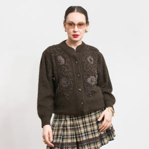Angora cardigan vintage rabbit hair sweater 90&#39;s women size M