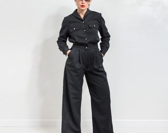 Black Tailored wool suit pants and blazer matching set women size M