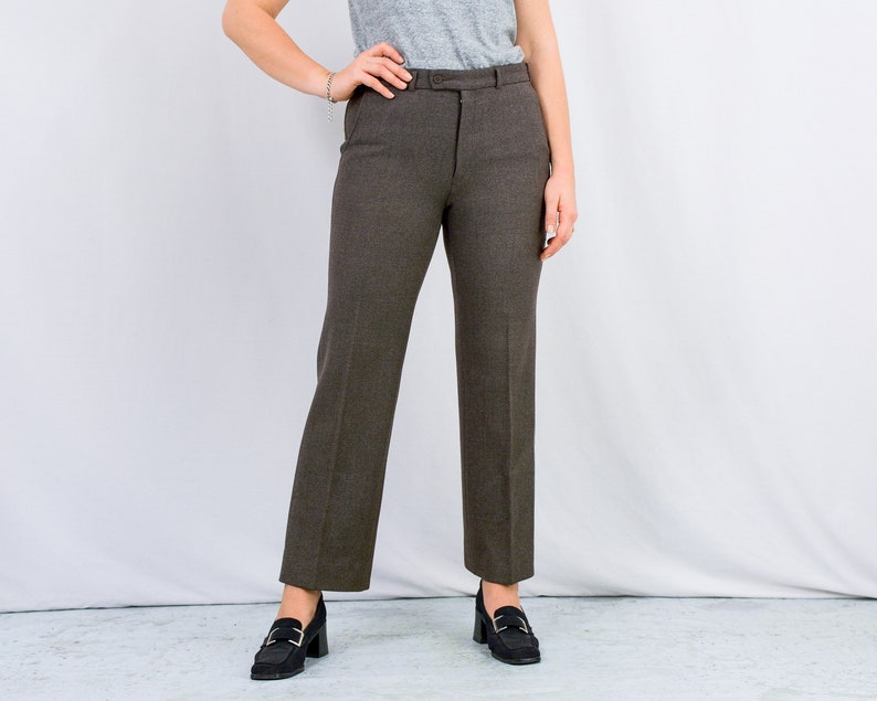 Brown wool pants vintage suit trousers minimalist women Large image 2