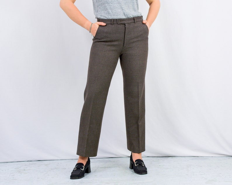Brown wool pants vintage suit trousers minimalist women Large image 6