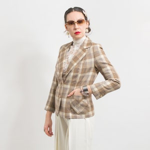 Vintage plaid blazer retro jacket tartan women size XS/S