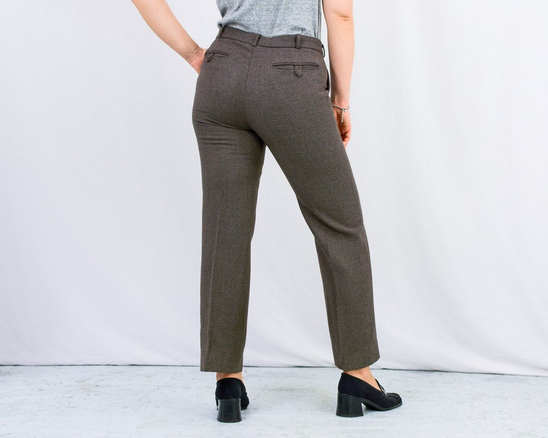 Brown wool pants vintage suit trousers minimalist women Large image 9