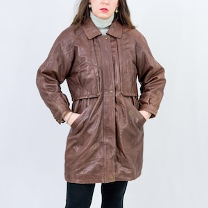 80s leather jacket bronze CAMERO vintage padded shoulders women L Large
