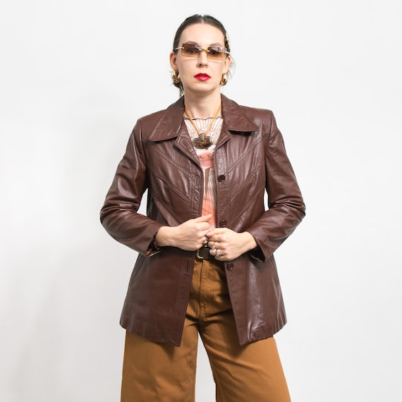 70's Fitted Leather Jacket Vintage Brown Women Size L - Etsy 70's Fitted Leather Jacket Vintage Brown Women Size L - Etsy