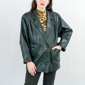 Oversized leather jacket black 80s vintage women Large