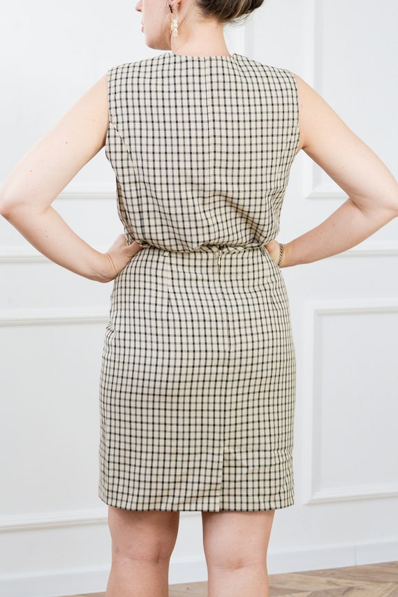 Skirt and vest set beige checkered suit sleeveles… - image 4