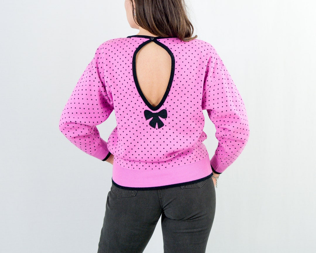 Oversized Pink Sweater 80s/90s Keyhole Back Bows Vintage