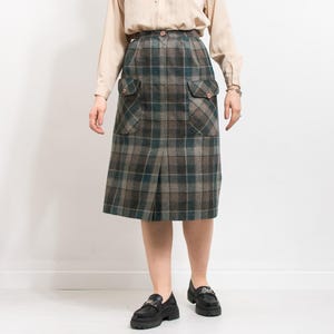 Plaid wool skirt Vintage tartan preppy women size S/M