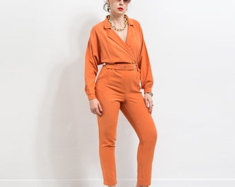 Oranje jumpsuit vintage overall retro dames maat M