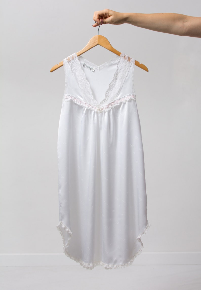 Christian Dior Vintage sleeping dress boho satin white romantic women size XS/S image 2