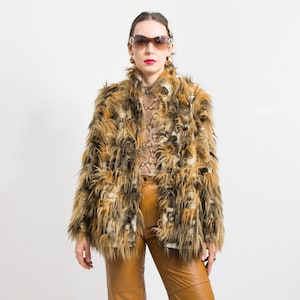 Faux fur jacket Vintage hairy women size M