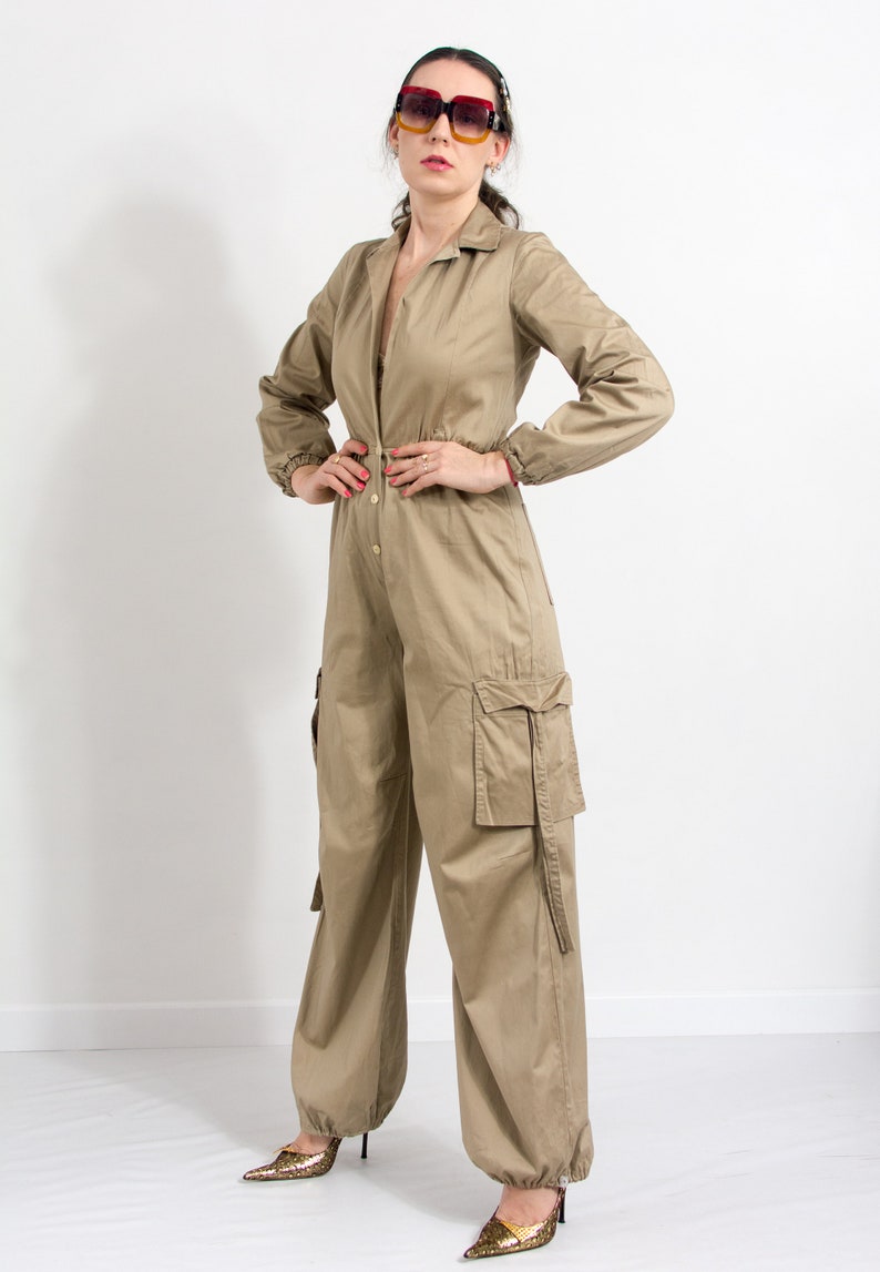 Coveralls vintage jumpsuit cargo wide leg women size M/L image 5