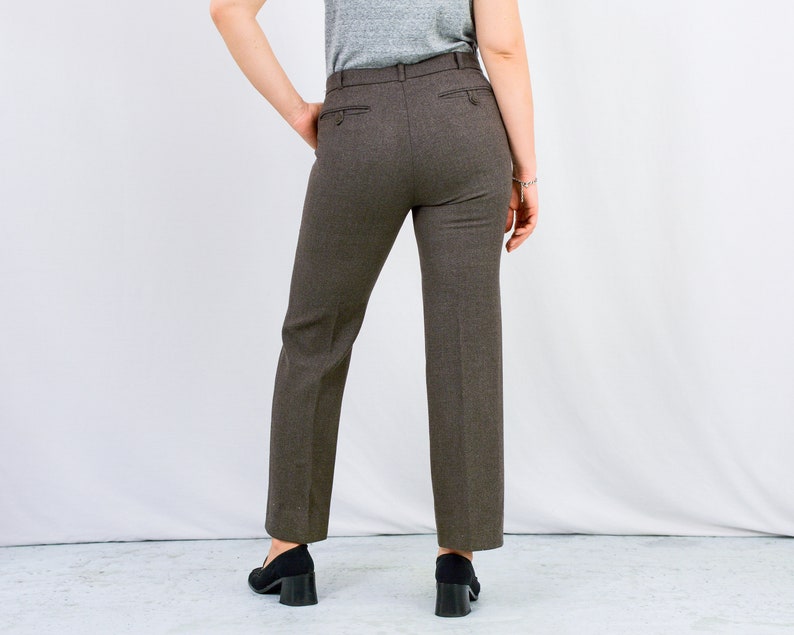 Brown wool pants vintage suit trousers minimalist women Large image 8