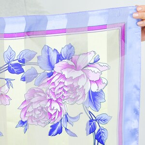 Floral scarf vintage floral sheer print purple retro square 38x38 inches / 96x96 cm image 2