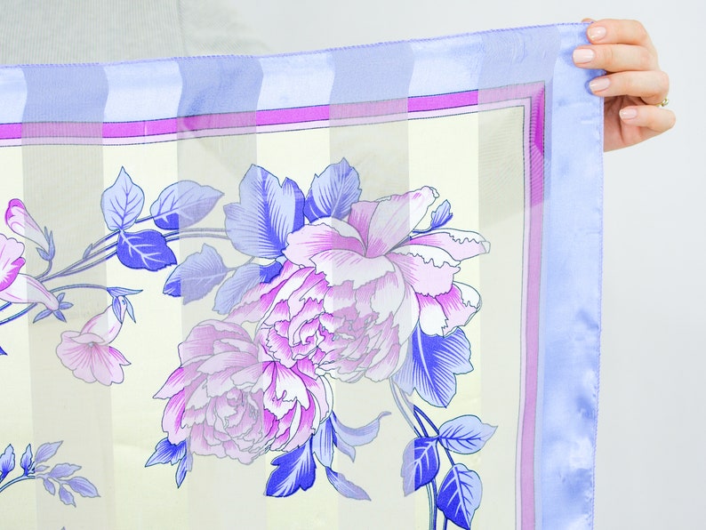 Floral scarf vintage floral sheer print purple retro square 38x38 inches / 96x96 cm image 2