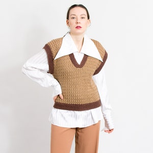 Vintage sweater vest brown V neck pullover knitted women size M image 2