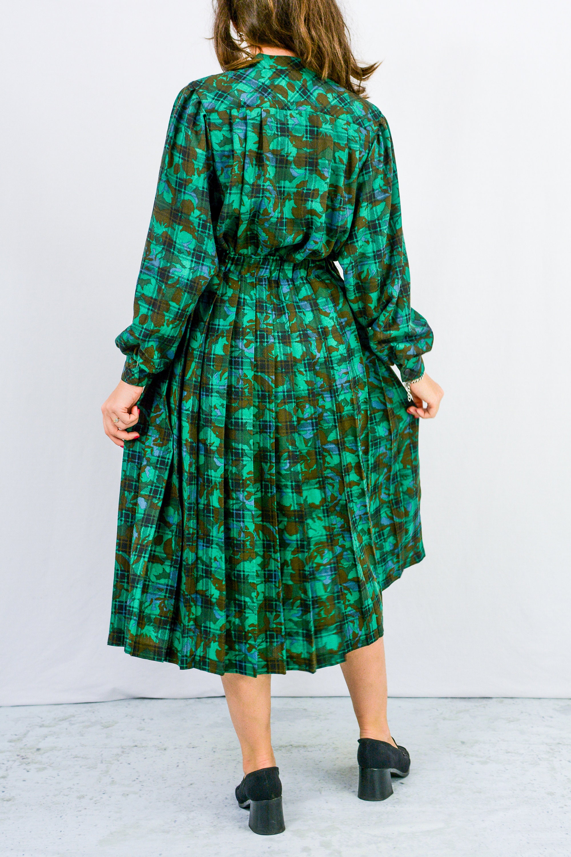 Green Plaid Set Skirt and Blouse Suit Tartan Vintage Wool Autumn Retro ...