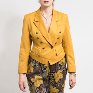 Mustard Yellow Vintage Blazer | 90s military style fitted jacket | women size L