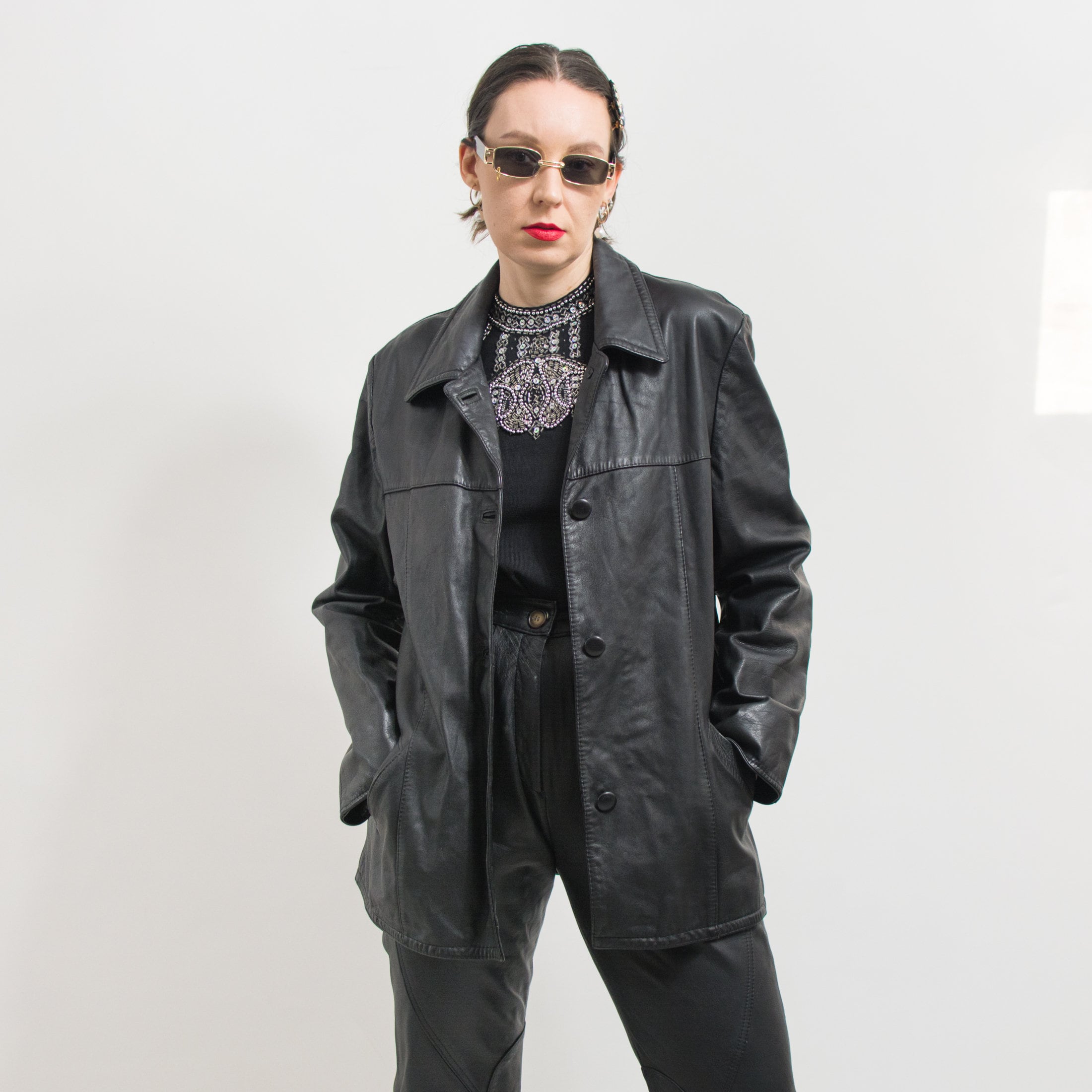 Vintage Black Leather Jacket 90's Women Size L/XL - Etsy Vintage Black Leather Jacket 90's Women Size L/XL - Etsy