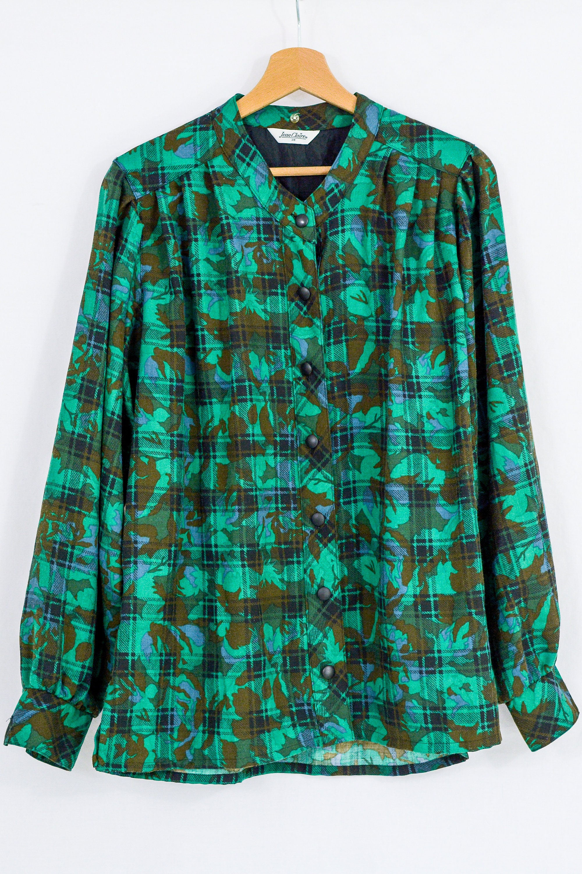 Green Plaid Set Skirt and Blouse Suit Tartan Vintage Wool Autumn Retro ...