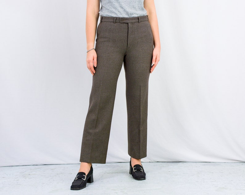 Brown wool pants vintage suit trousers minimalist women Large image 4