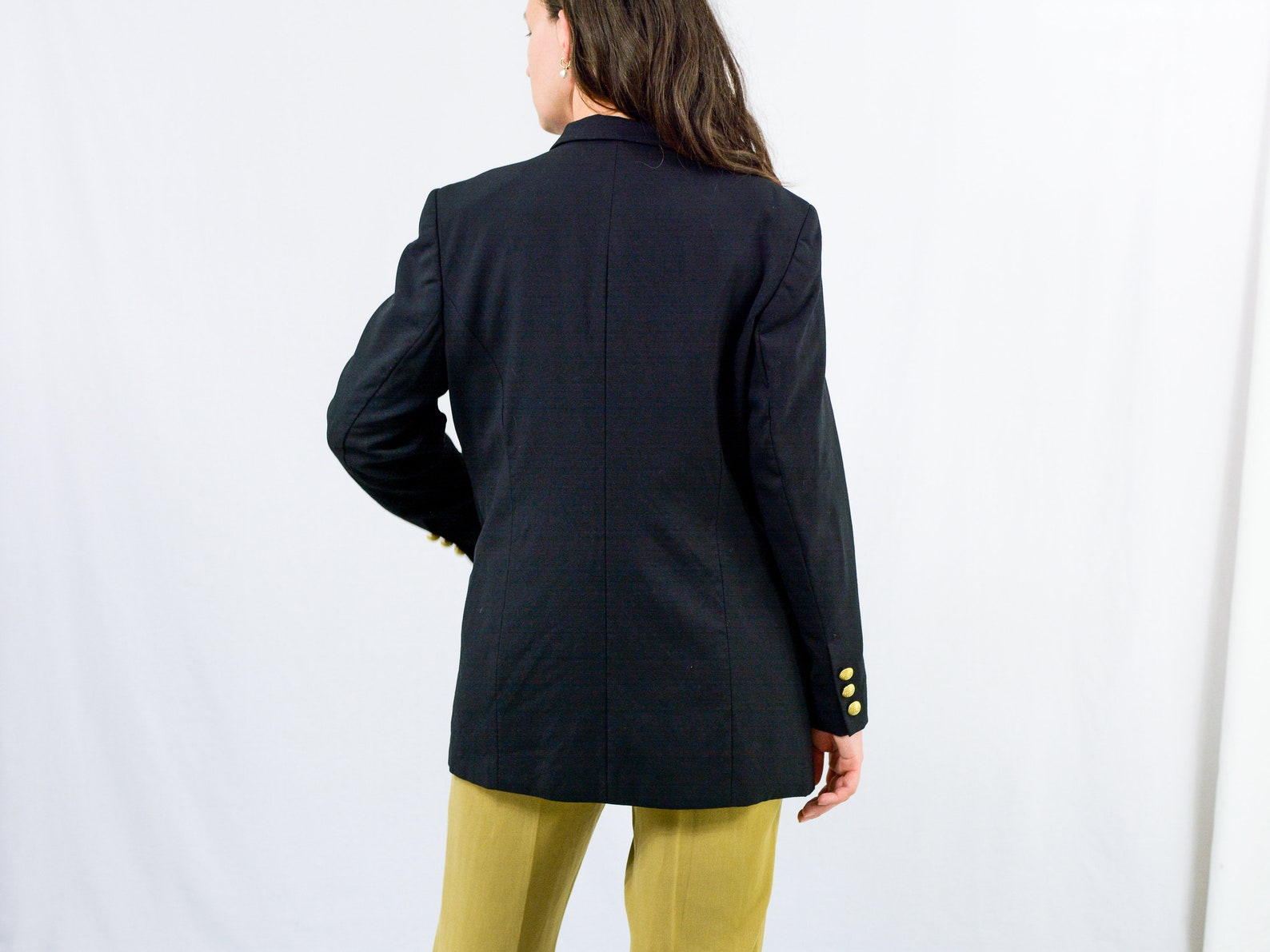 Black Blazer Gold Buttons Vintage Oversized Jacket 80s Women Christine