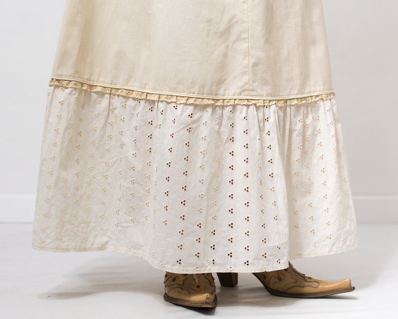 Boho maxi skirt Vintage cotton hippie beige women size M/L image 5