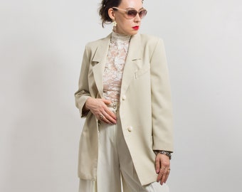 Vintage minimalist blazer cream suit jacket 90's women size L/XL