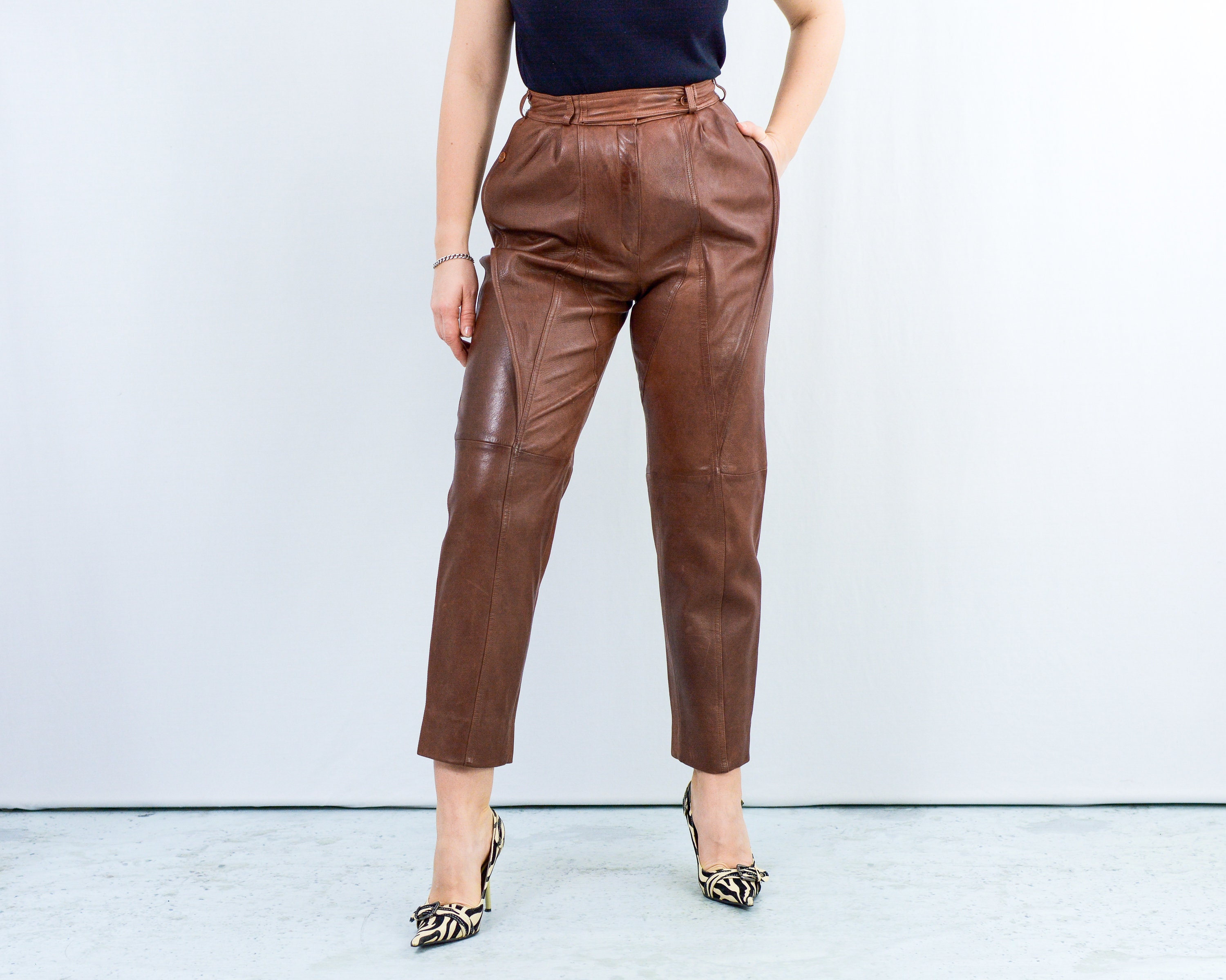 Brown Leather Pants Vintage 90s Mom 