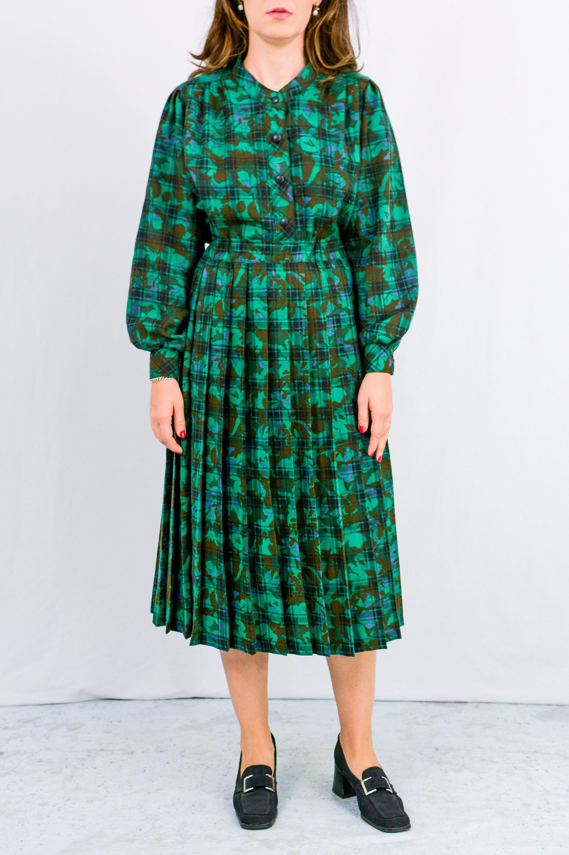 Green Plaid Set Skirt and Blouse Suit Tartan Vintage Wool Autumn Retro ...