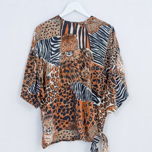 Leopard blouse animal print reglan sleeve shirt vintage oversized L-XXL image 9