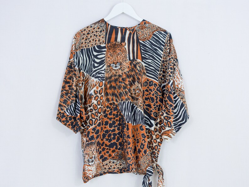 Leopard blouse animal print reglan sleeve shirt vintage oversized L-XXL image 9