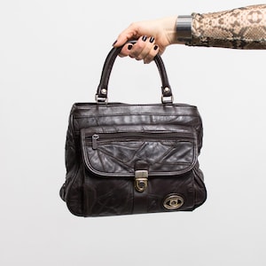 Vintage Brown Patchwork Leather Handbag | top handle purse 90s bag women