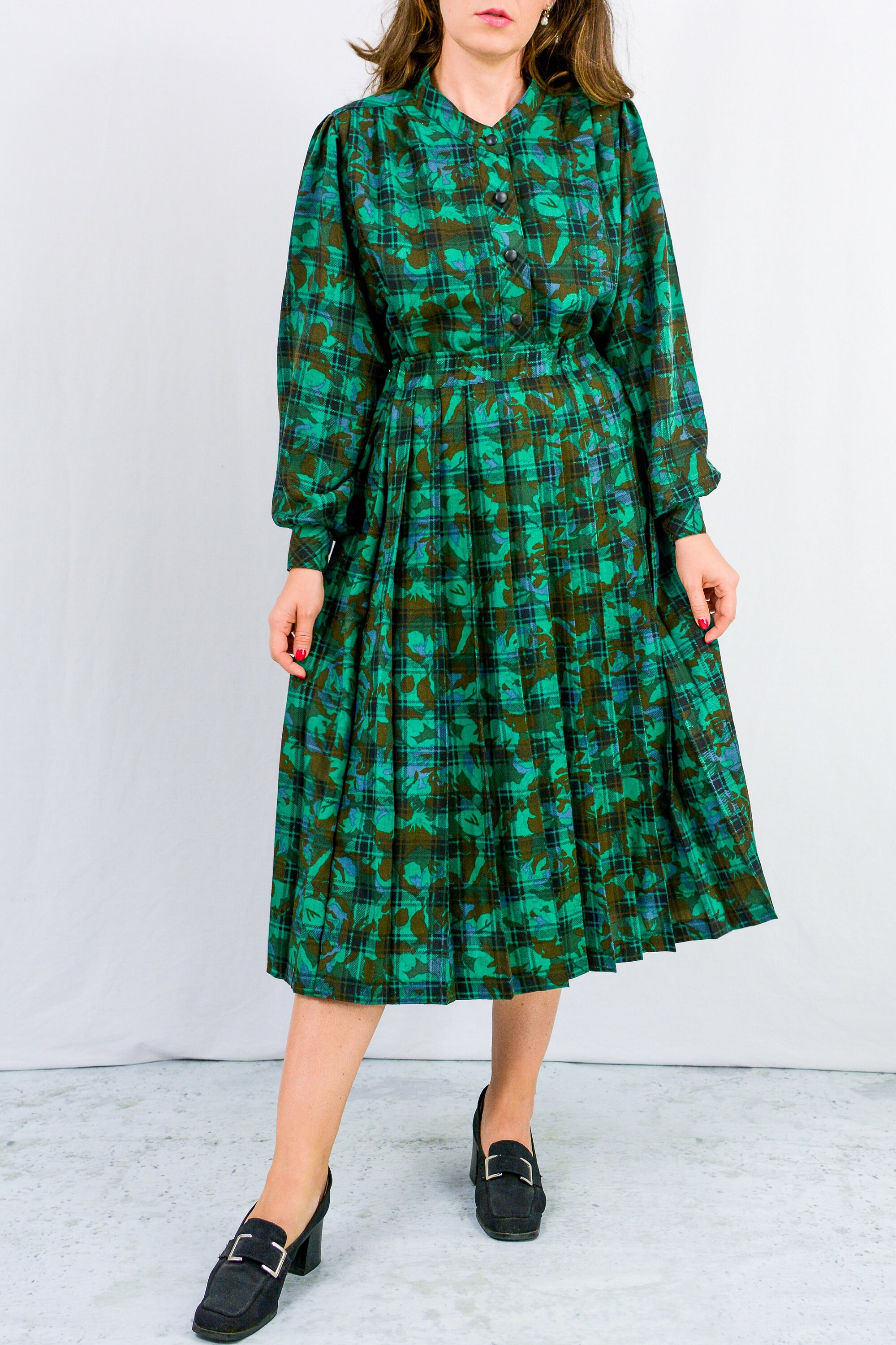 Green Plaid Set Skirt and Blouse Suit Tartan Vintage Wool Autumn Retro ...