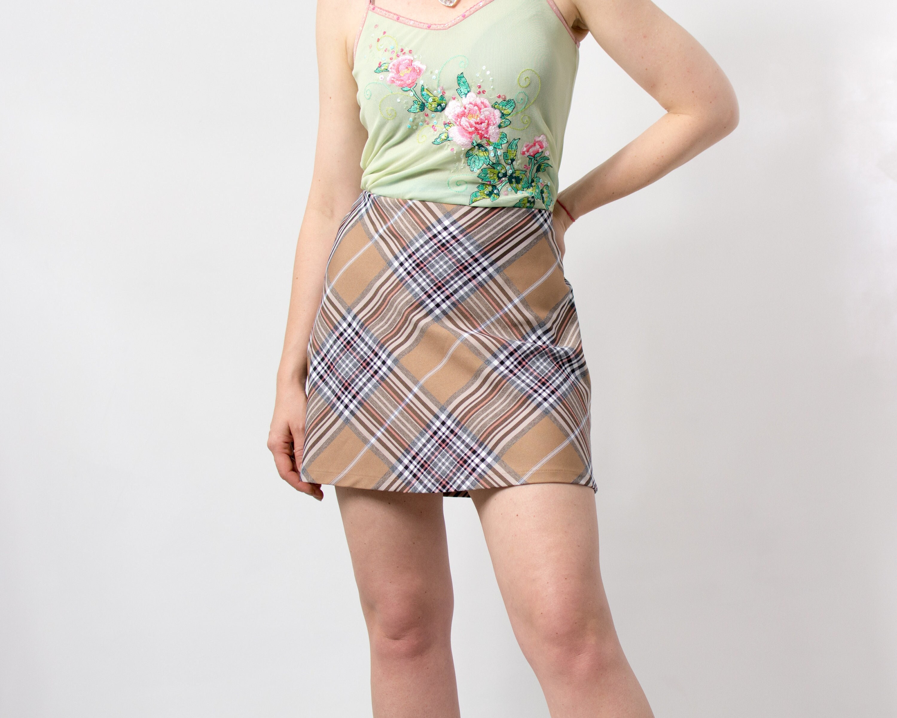 Plaid Mini Skirt Elastic Waist Tartan Women Size M L Etsy UK