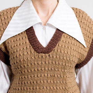 Vintage sweater vest brown V neck pullover knitted women size M image 3