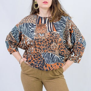 Leopard blouse animal print reglan sleeve shirt vintage oversized L-XXL image 2