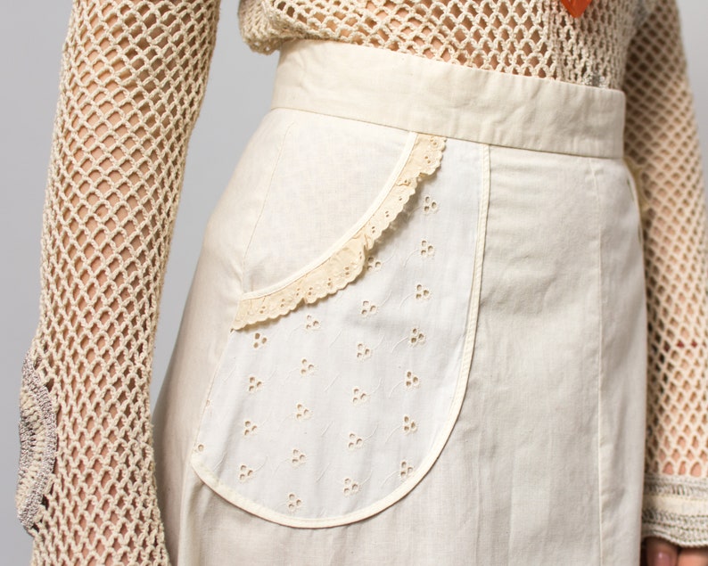 Boho maxi skirt Vintage cotton hippie beige women size M/L image 3