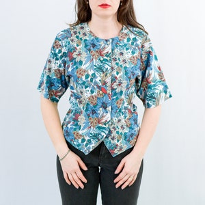 Floral shirt vintage 90s printed short sleeved button down top blouse M/L