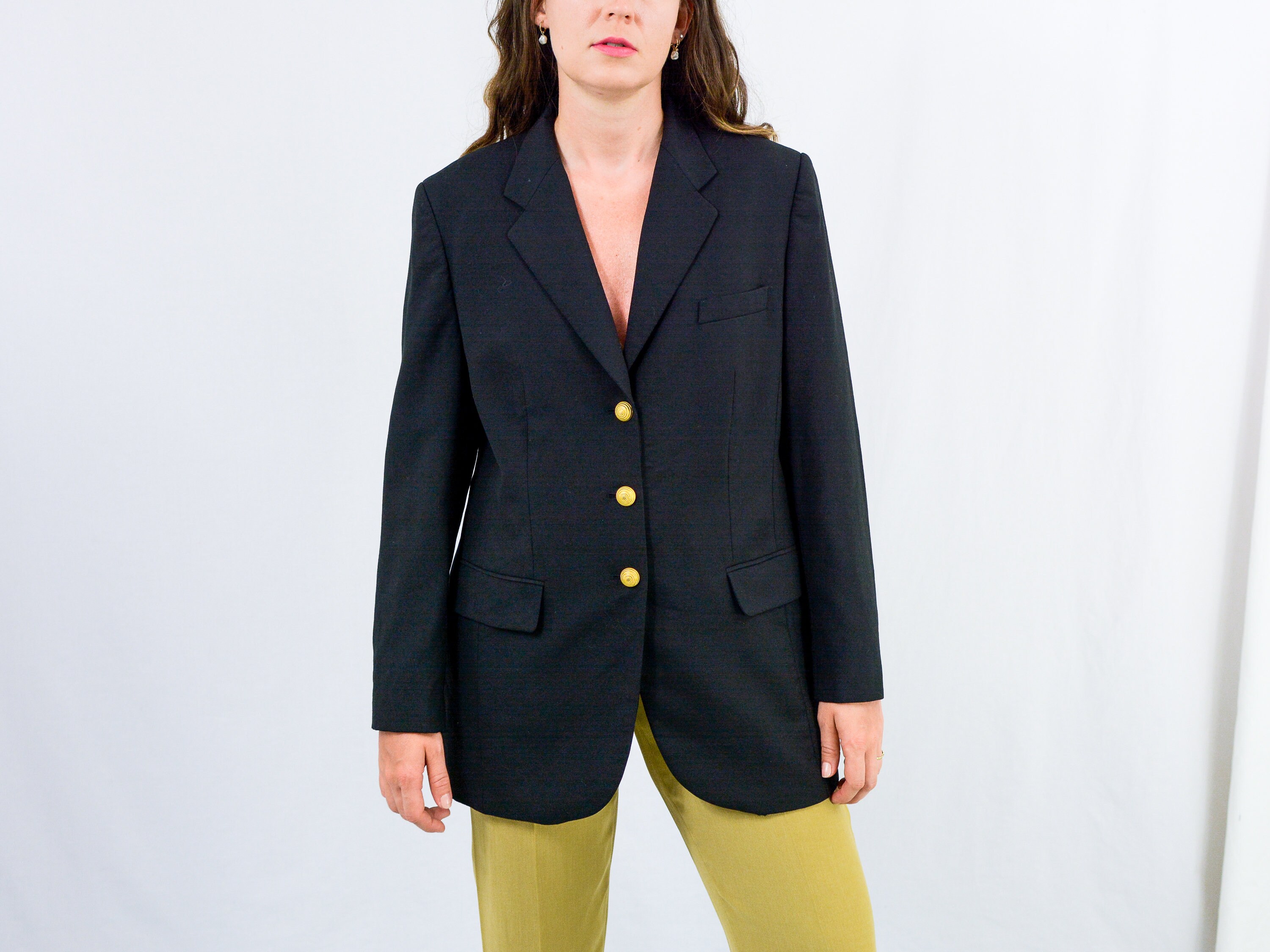 Black Blazer Gold Buttons Vintage Oversized Jacket 80s Women Christine