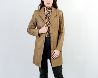 Leather jacket vintage 90s coat mustard spring autumn women M/L