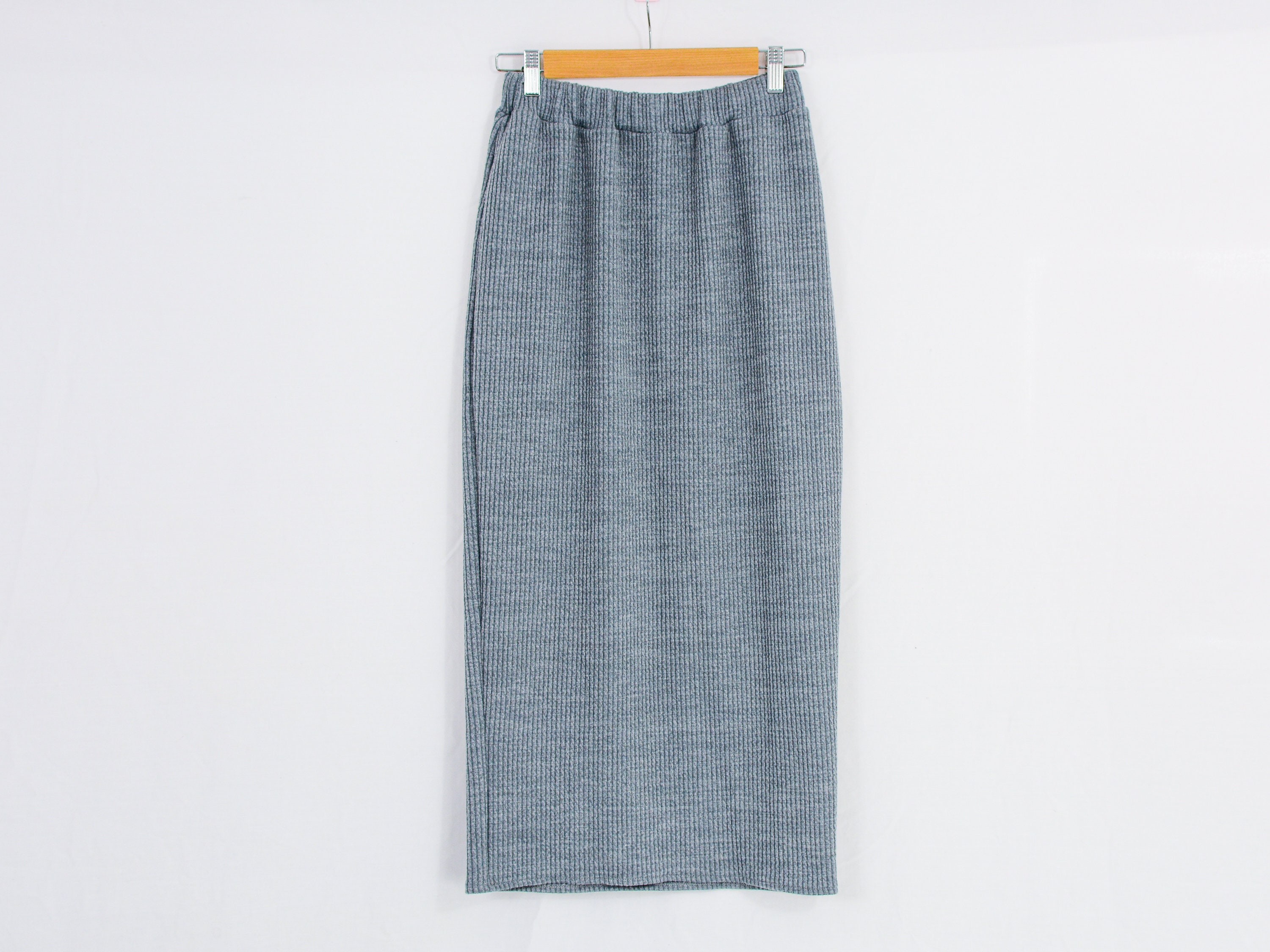 Ribbed Pencil Skirt Gray Knitted Vintage Stretchy Minimalist Women M/L ...