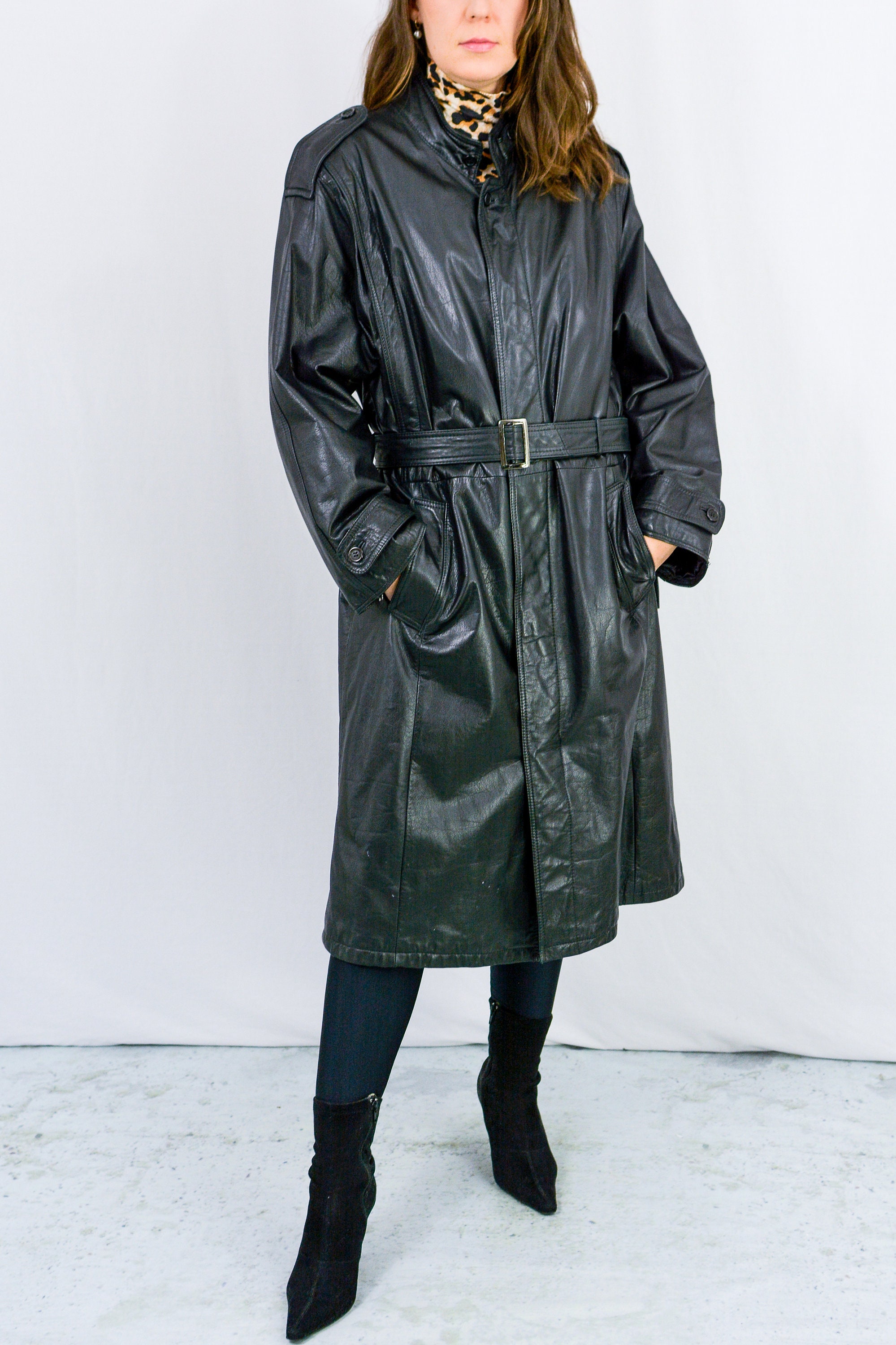 Black Leather Trench Vintage Belted Coat Mens XXL/XXXL - Etsy