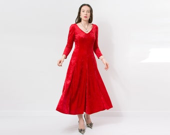 Red velvet dress vintage women size M/L