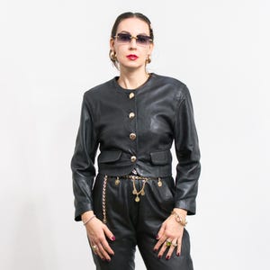 Vintage 80&#39;s leather jacket cropped black women size S