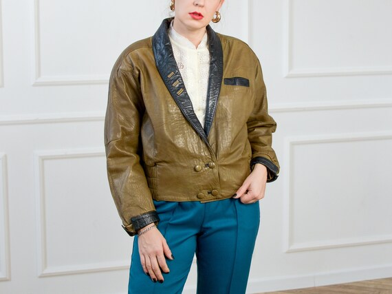 Veste en cuir moutarde vintage annees 80 femmes vertes M Medium Etsy Canada