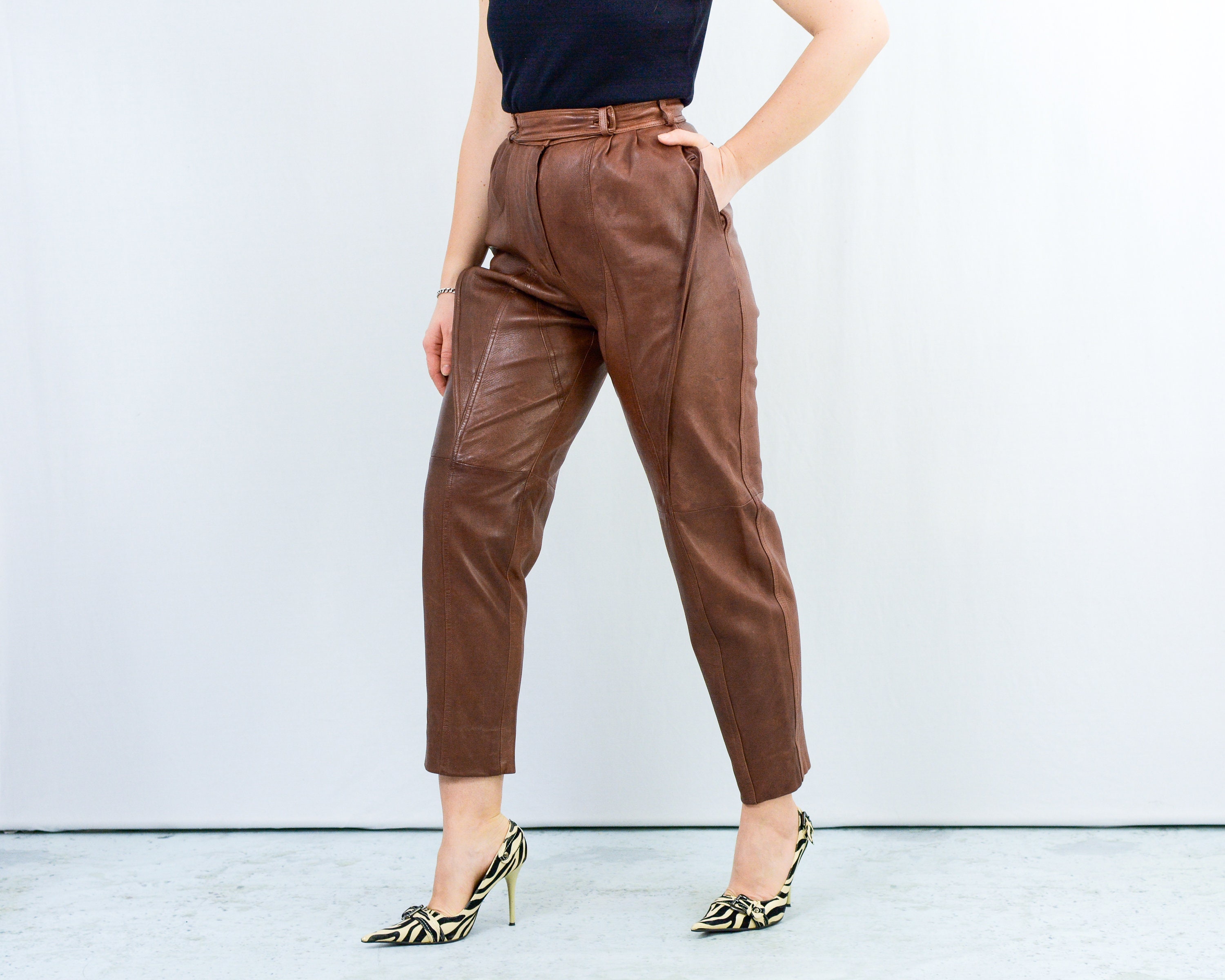 Brown Leather Pants Vintage 90s Mom 
