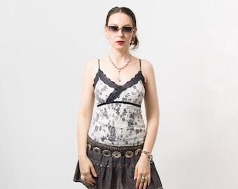 Vintage Y2K Camisole Top geschnürt schwarz weiß Frauen Größe S/M